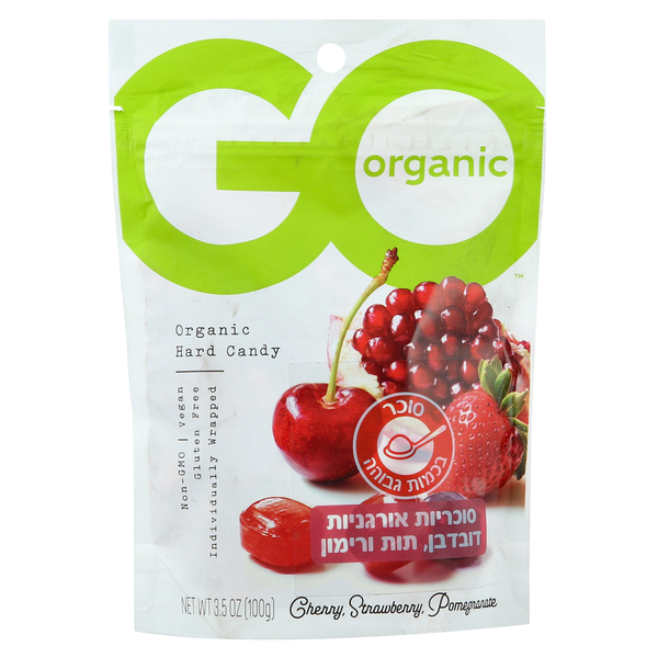 GO ORGANIC, סוכריות אורגניות בטעמי דובדבן, תות ולימון 100 גרם