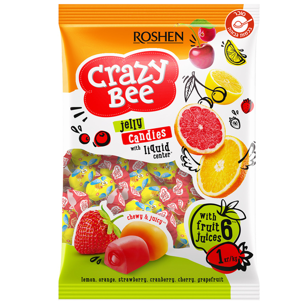 סוכריות ג'לי במילוי בטעם פירות 1 ק"ג רושן CRAZY BEE