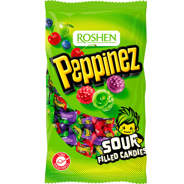 רושן סוכריות PEPPINEZZZ ממולאות בטעם חמוץ פירותי 900 גרם