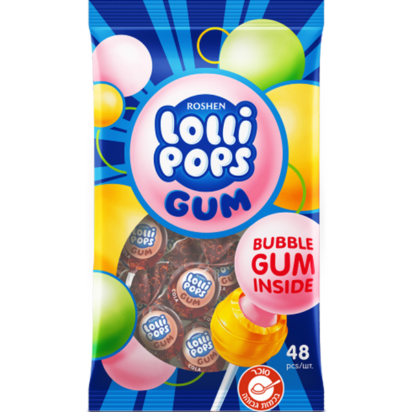 סוכריות מקל רושן "LOLIPOPS GUM" קולה 920 גר
