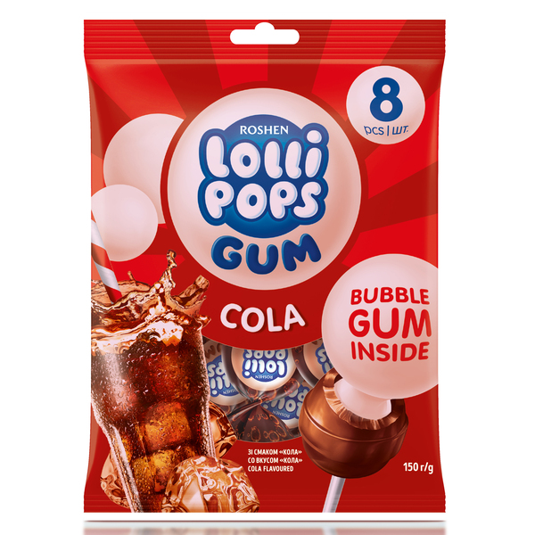 סוכריות מקל רושן "LOLIPOPS GUM" קולה 150 גר