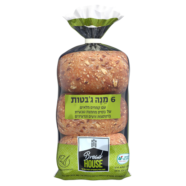 6 מנה ג'בטות עם קמחים מלאים על בסיס מחמצת טבעית בתוספת זרעים וגרעינים