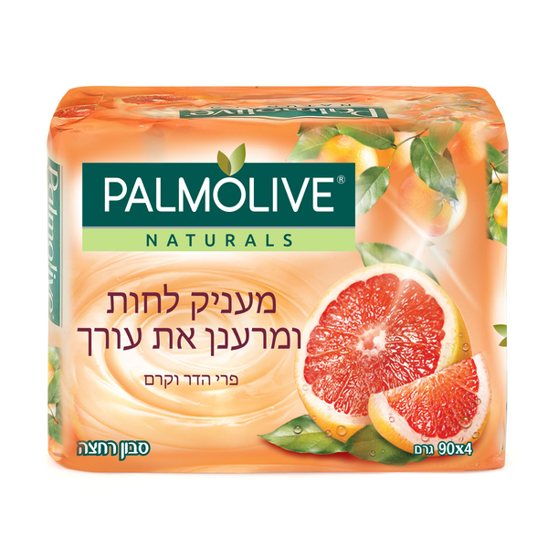 פלמוליב נטורלז סבון מוצק מועשר בקרם לחות ותמציות פרי הדר לעור רענן וזוהר 90x4 גרם