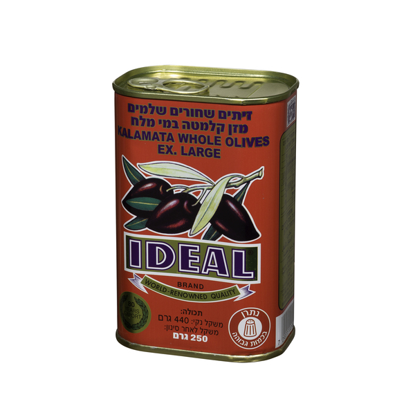 IDEAL-זיתים שחורים מזן קלמטה 440 גרם(Ex.Large )במיי מלח