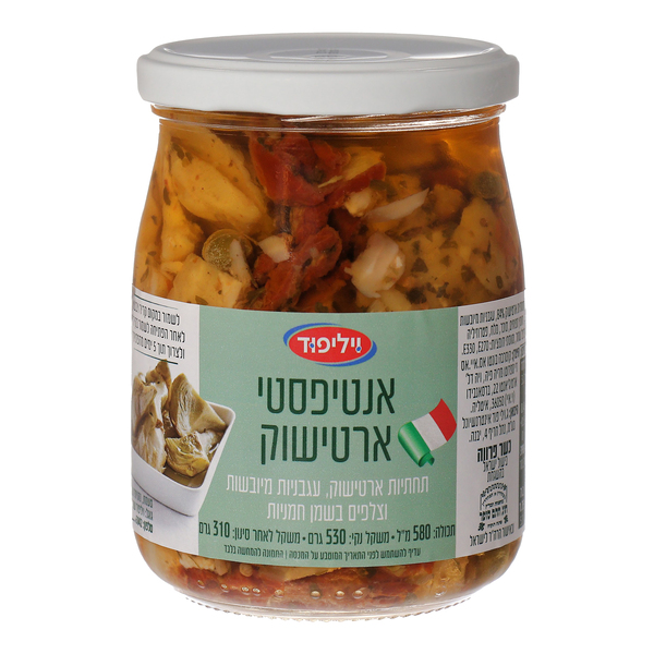 אנטיפסטי ארטישוק תחתיות ארטישוק,עגבניות מיובשות וצלפים בשמן חמניות 580 מ"ל