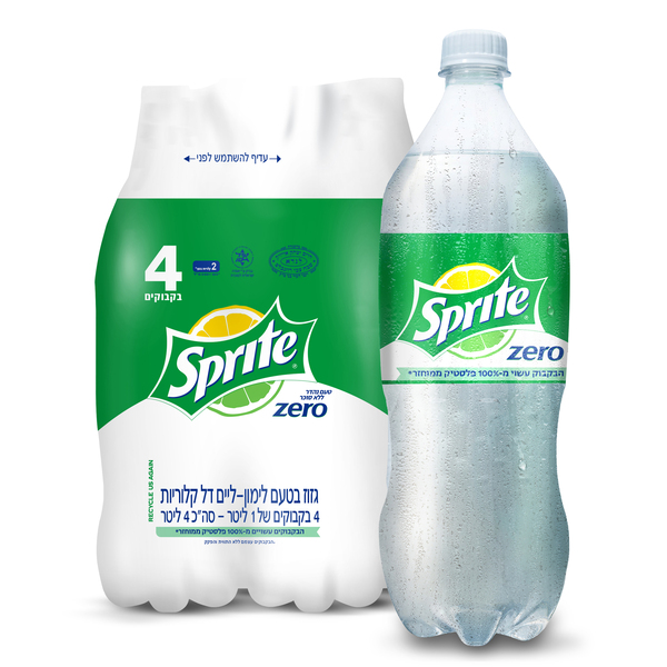 רביעיית ספרייט זירו בקבוק - 1 ליטר