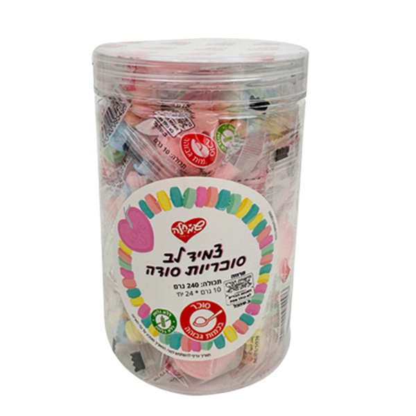 שעון עם לב סודה 10 גרם - 24 יח בצנצנת/12 בקר