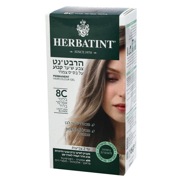 הרבטינט צבע שיער קבוע על בסיס צמחי 8C בלונד אפרפר בהיר 150 מל
