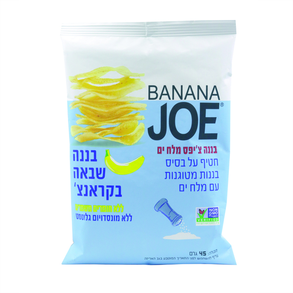 BANANA JOE בננה צ'יפס מלח ים  חטיף על בסיס בננות מטוגנות עם מלח ים  45 גרם