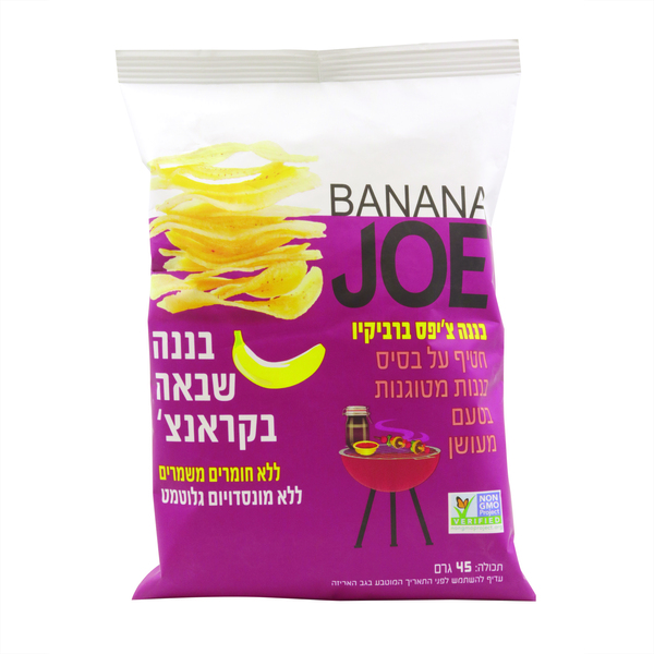 BANANA JOE בננה צ'יפס ברביקיו חטיף על בסיס בננות מטוגנות בטעם מעושן 45 גרם