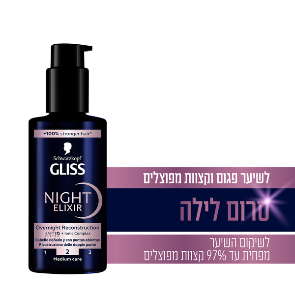 גליס אלקסיר לילה מחדש– לשיער פגום,קצוות מפוצלים.n100 מ"ל