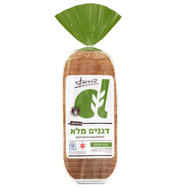 לחם דגנים מלא 750 גר - מידע תזונתי