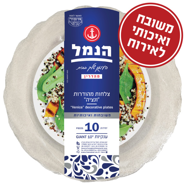 צלחות ונציה ענק שקוף נצנצים  10יח