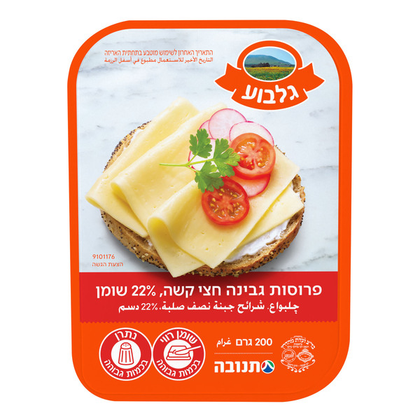 גבינה צהובה גלבוע 22% שומן 200 גרם - מידע תזונתי