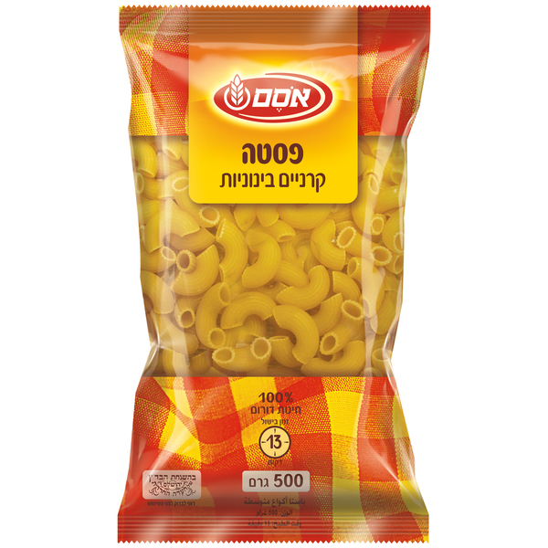 פסטה קרניים בינוניות אסם (500 גרם) - מידע תזונתי