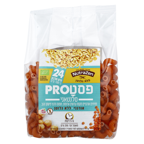 פסטה עדשים אדומות חומוס ופשתן GF אורגנית - מידע תזונתי