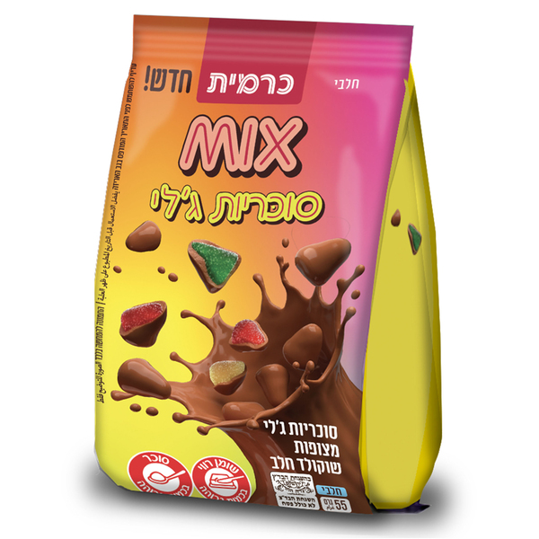מיקס סוכריות ג`לי בציפוי שוקולד חלב 55 ג - מידע תזונתי
