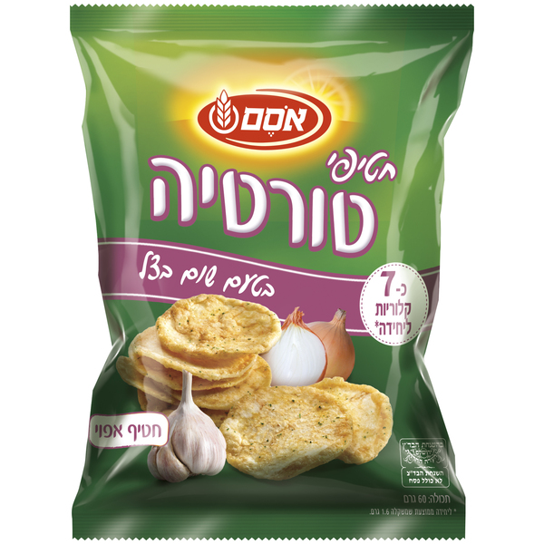 חטיף טורטיה שום ובצל אסם (60 גרם) - מידע תזונתי
