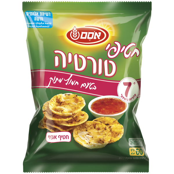 חטיפי טורטיה בטעם חמוץ מתוק אסם (60 גרם) - מידע תזונתי