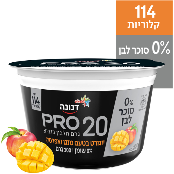 דנונה פרו ללא סוכר בטעם אפרסק מנגו 200 ג - מידע תזונתי