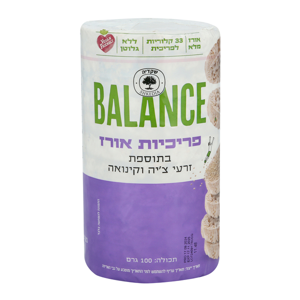 פרכיות אורז צ`יה וקינואה 100 גר` - מידע תזונתי