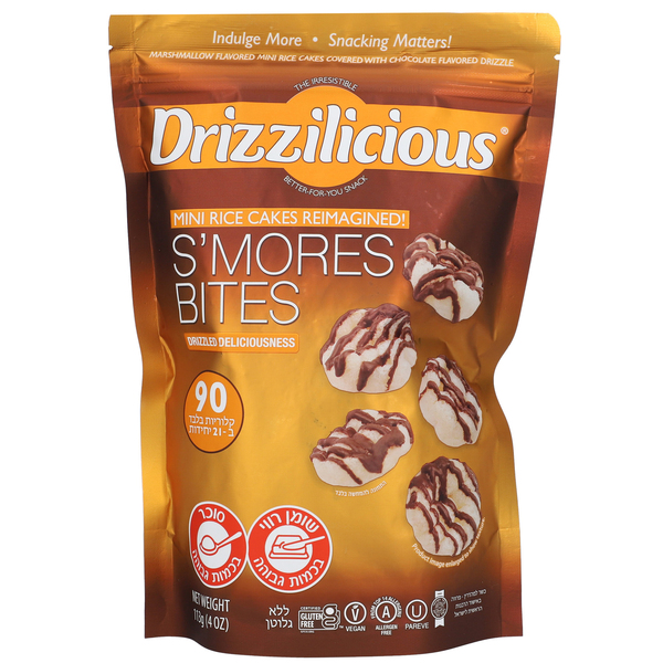 Drizziliciousמיני פריכיות אורז בזיגזג טעם מרשמלו בזיגוג שוקולד 113 גרם