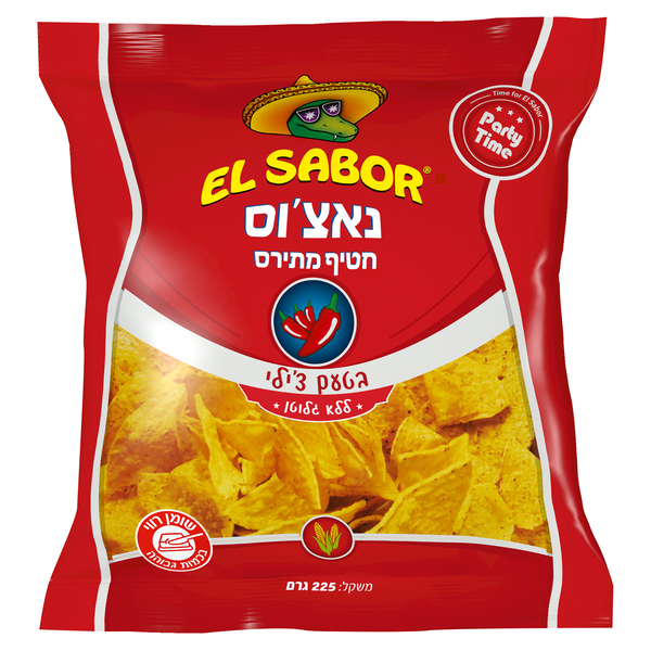 נאצ'וס בטעם צ'ילי ללא גלוטן 225 גרם - מידע תזונתי