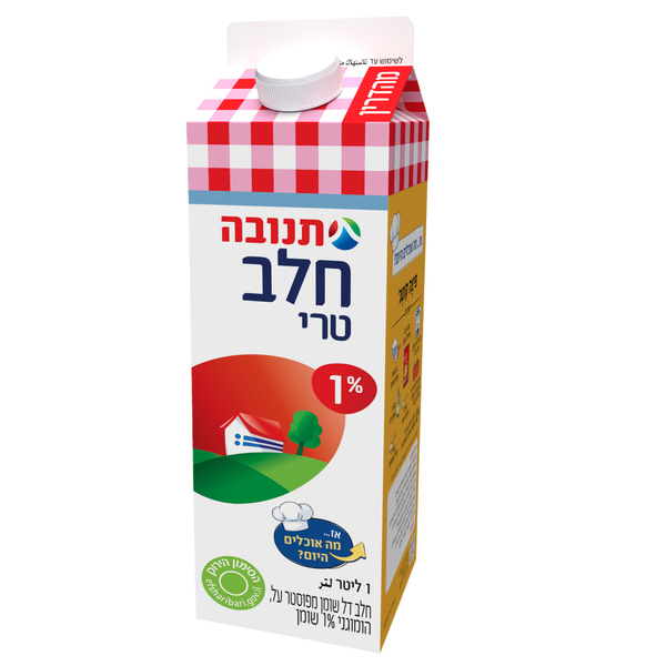 חלב דל שומן בקרטון+פקק תנובה 1 ליטר