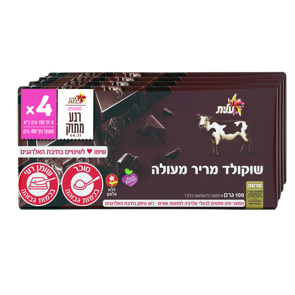 פרה שוקולד מריר 4*100 גרם. - מידע תזונתי