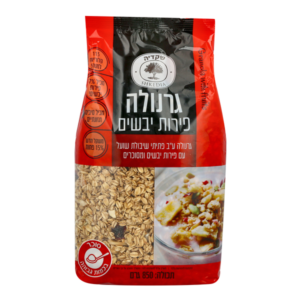 גרנולה טבעית עם פירות 850 ג' שקדיה