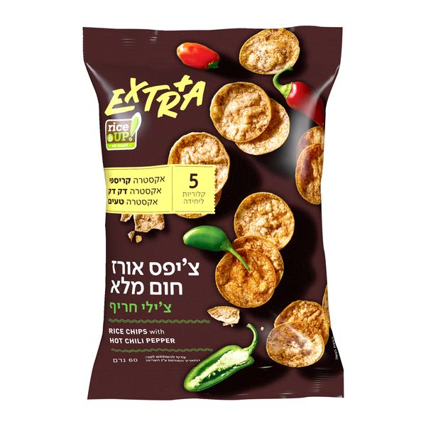אקסטרא צ'יפס אורז חום מלא צ'ילי חריף 60 - מידע תזונתי