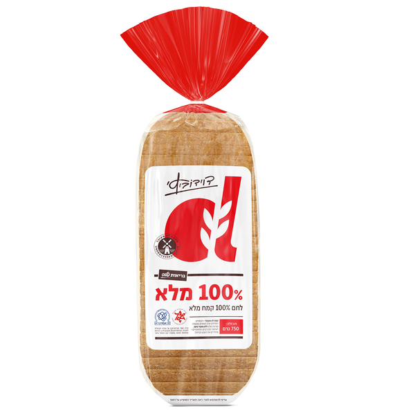 לחם 100% מלא דוידוביץ 750 גרם - מידע תזונתי