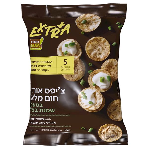 אקסטרא צ'יפס אורז חום מלא שמנת בצל 60 גר - מידע תזונתי