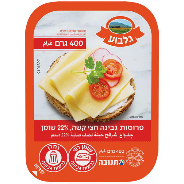 גבינה צהובה גלבוע 22% 400 גרם