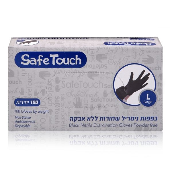 כפפות ניטריל שחורות סייף טאץ L ללא אבקה