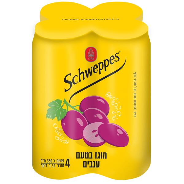 משקה מוגז שוופס מיץ פירות ענבים מארז 330X4מ"ל