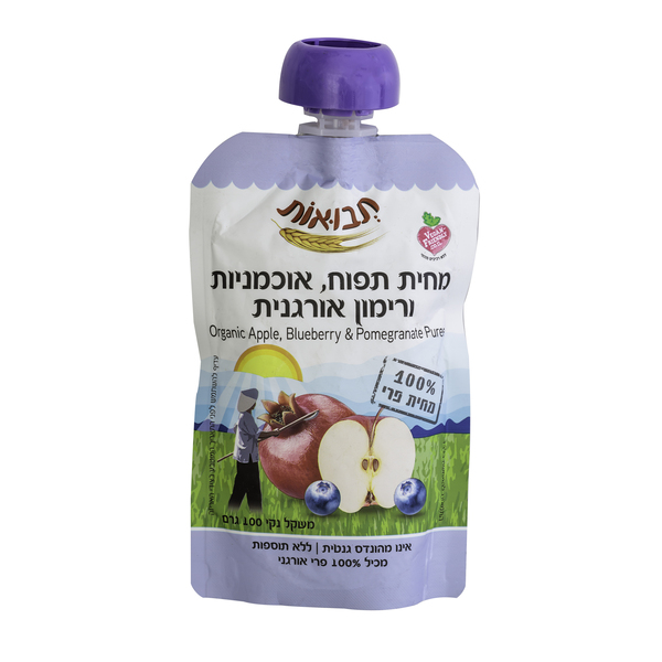 מחית תפוח אוכמניות ורימון אורגנית 100 מ"ל תבואות