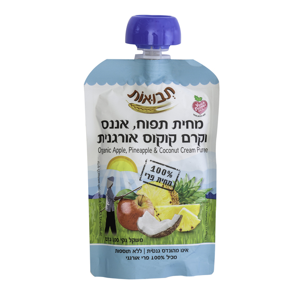 תבואות מחית תפוח, אננס וקרם קוקוס 100 גרם