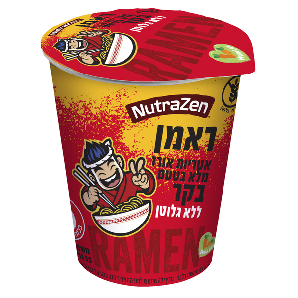 אטריות ראמן אורז מלא בטעם בקר להכנה מהירה - ללא גלוטן וטבעוני 55 גרם