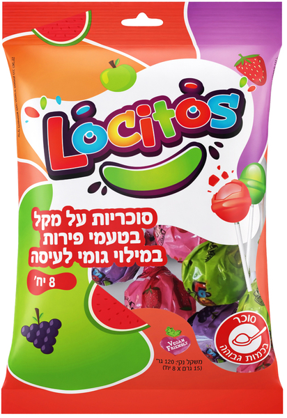 לוקיטוס סוכריות על מקל בטעמי פירות 120 גרם