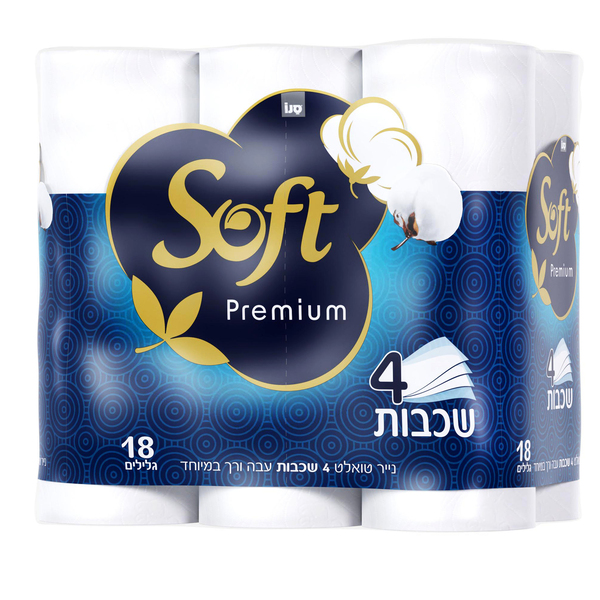נייר טואלט סופט פרימיום 4 שכבות - מארז 18 גלילים