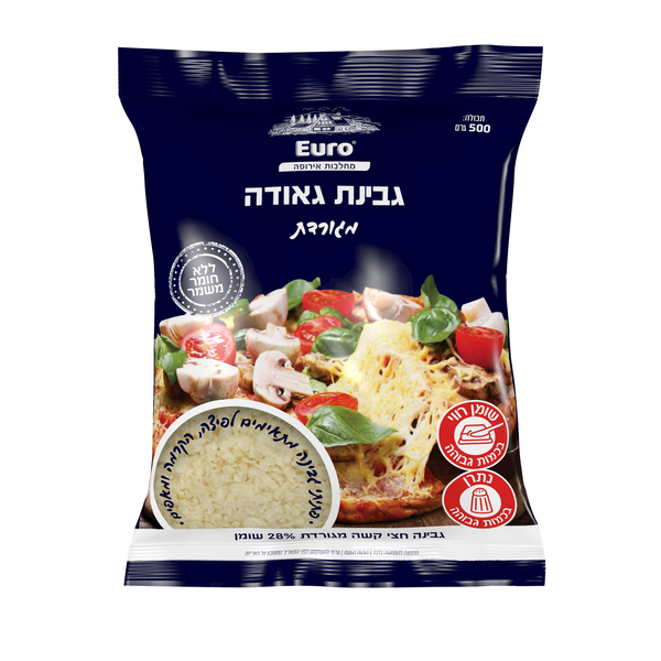 גבינה מגורדת גאודה 28% שומן EURO CHEESE ויליפוד 500 גרם