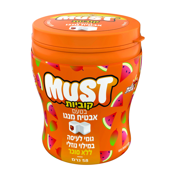מסטיק קוביות ללא סוכר בטעם אבטיח מנגו במ - מידע תזונתי