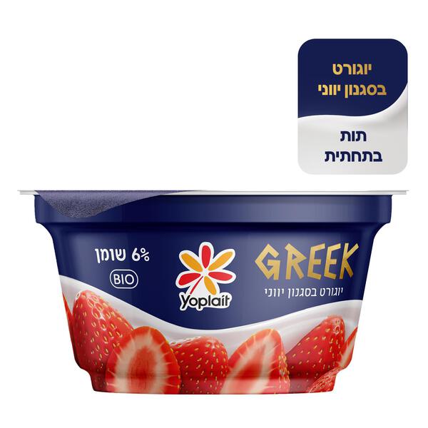 יופלה יוגורט בסגנון יווני עם תות בתחתית 6% שומן, 140 גרם
