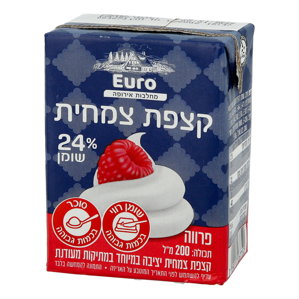 Euro קצפת צמחית 24% שומן 200 מ"ל פרווה