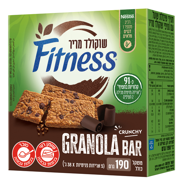 פיטנס בר גרנולה חטיף שיבולת שועל עם נטיפי שוקולד מריר