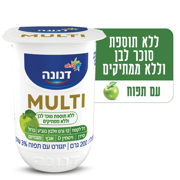 דנונה מולטי יוגורט עם תפוח 3% שומן דל לקטוז