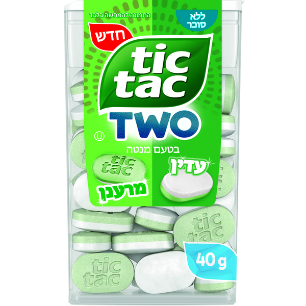 סוכריות ללא סוכר בטעמי מנטה עדינה TWO טיק טק 40 גרם