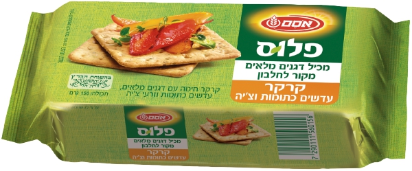 פלוס קרקר עדשים כתומות וצ'יה מכיל דגנים מלאים