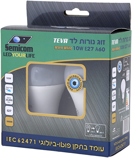 נורת לד 10W E27 A60 אור לבן